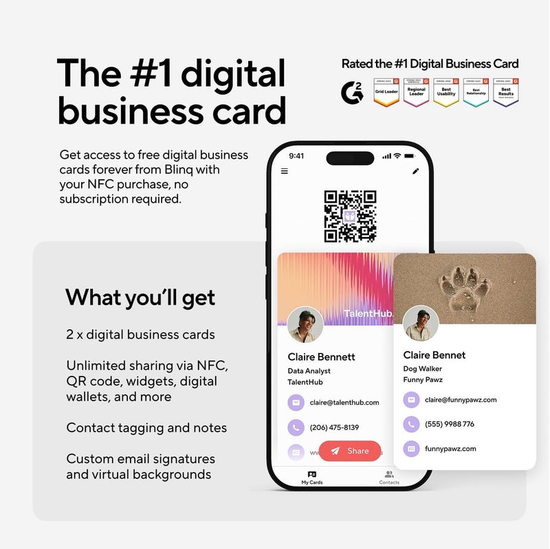 Blinq بطاقة عمل رقمية - بطاقة NFC - مشاركة فورية عبر اللمس - متوافقة مع آيفون وأندرويد (كورال) - Image 2